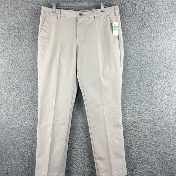 NEW Izod Performance Stretch Pants Mens 34 Tan Chino Trouser Flex Waist NWT $70 - Picture 1 of 16